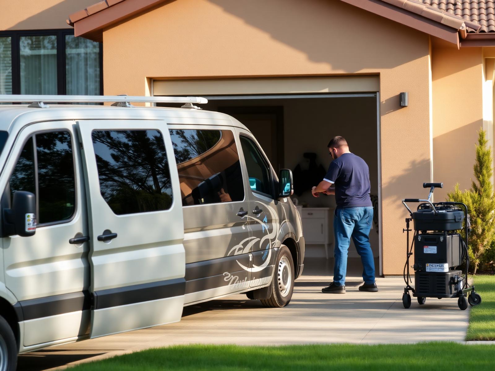 Mobile detailing van at customer driveway