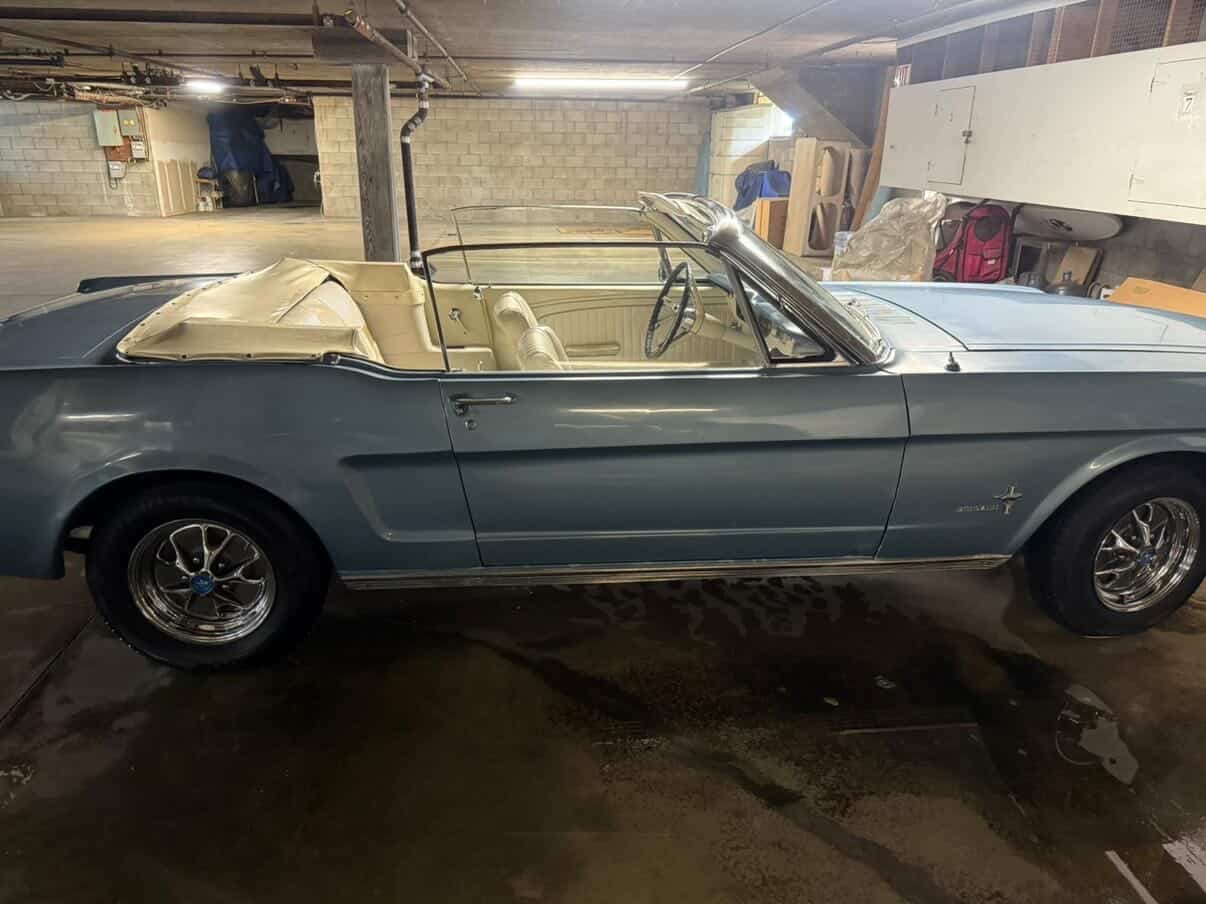 Classic blue Ford Mustang convertible interior