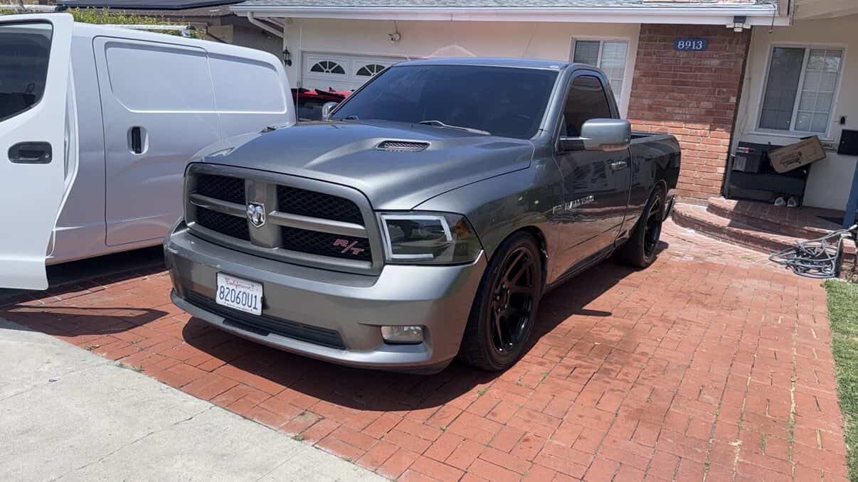 Gray Dodge Ram R/T pickup detailed in driveway